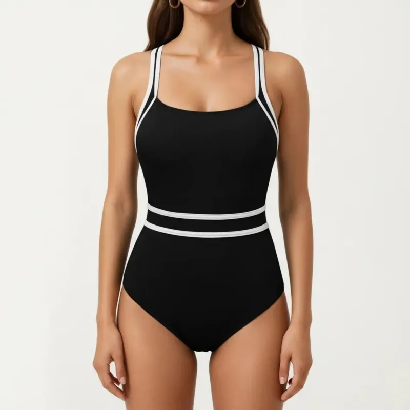 Anna-Kaci Swim Women's One Piece Swimsuit with Scoop Neckline Contrast Trim and Waistband Detail made by Anna-Kaci
