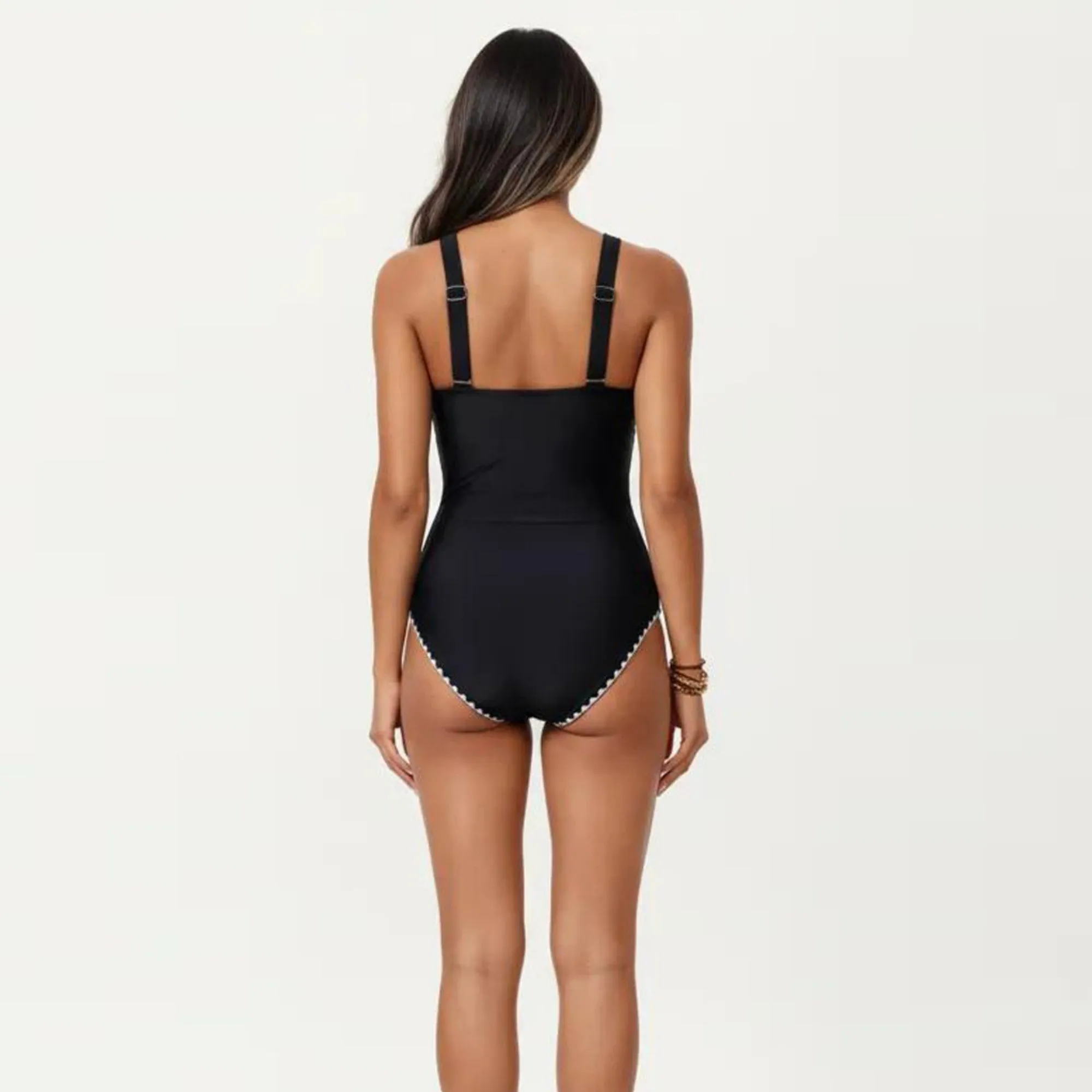 Anna-Kaci Swim Women's One Piece Swimsuit with Deep V Neckline Textured Waistband and Contrast Trim sold by Anna-Kaci product image thumbnail 4