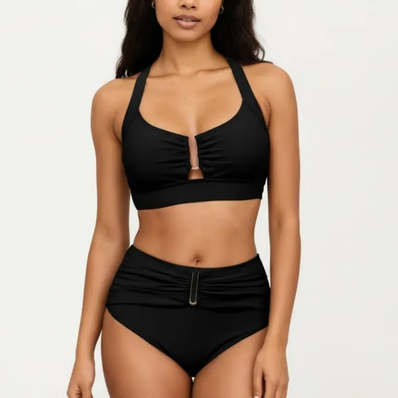 Anna-Kaci Swim Women's Two Piece Bikini Set with Ruched Bralette Top and High Waist Bottoms sold by Anna-Kaci