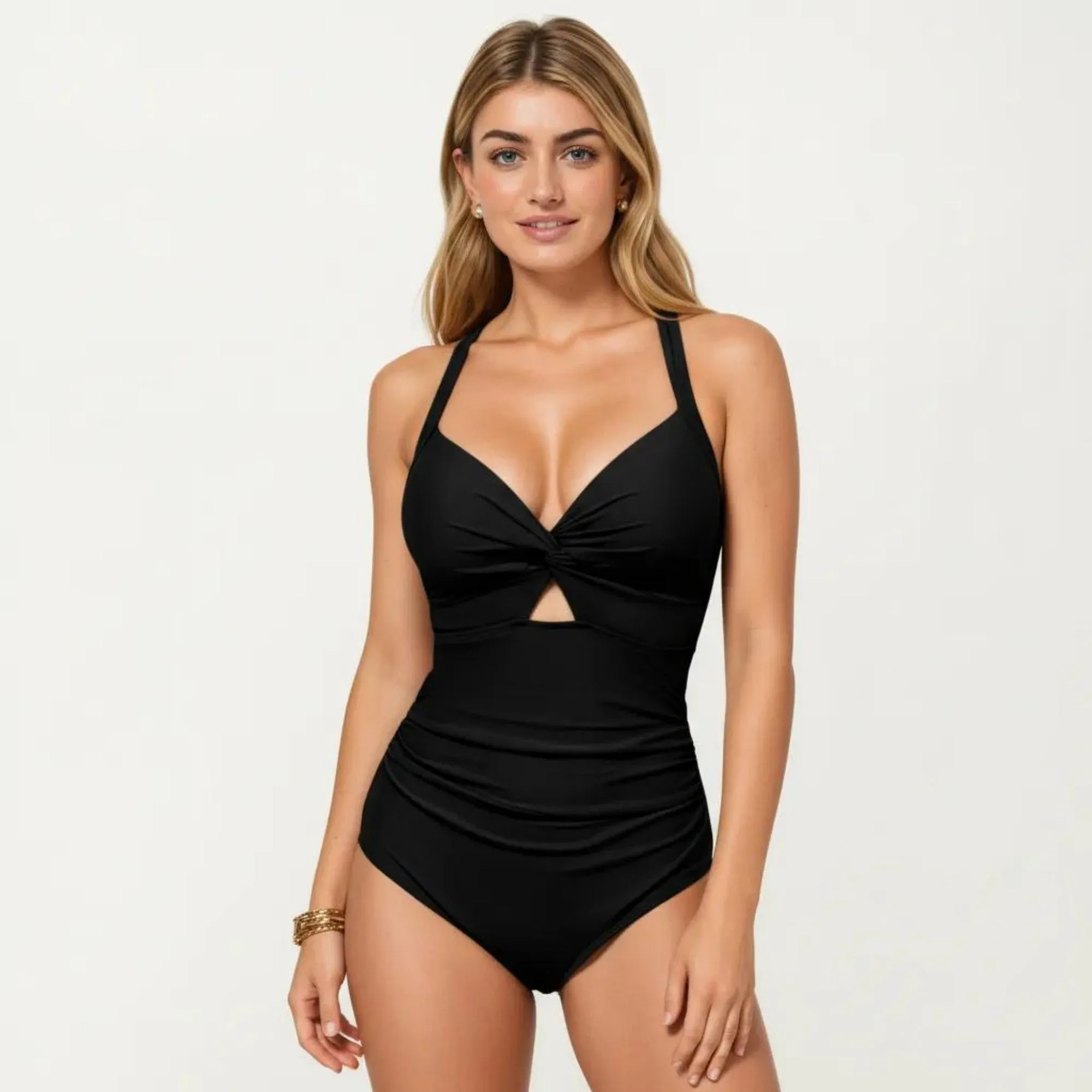 Anna-Kaci Swim Women's One Piece Swimsuit with Halter Neckline Twist Front Cutout and Ruched Waist sold by Anna-Kaci product image thumbnail 2