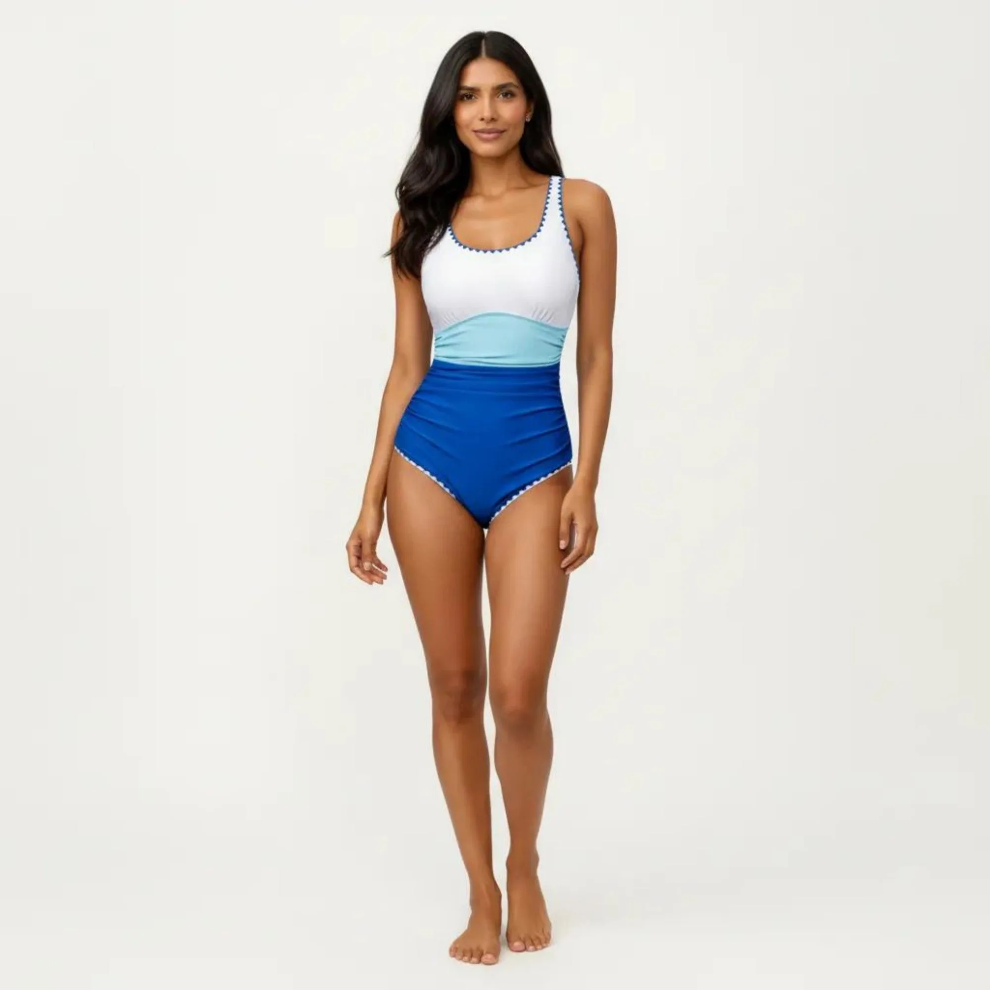 Anna-Kaci Swim Women's One Piece Swimsuit with Contrast Trim Scoop Neck and Ruched Waist sold by Anna-Kaci product image thumbnail 4