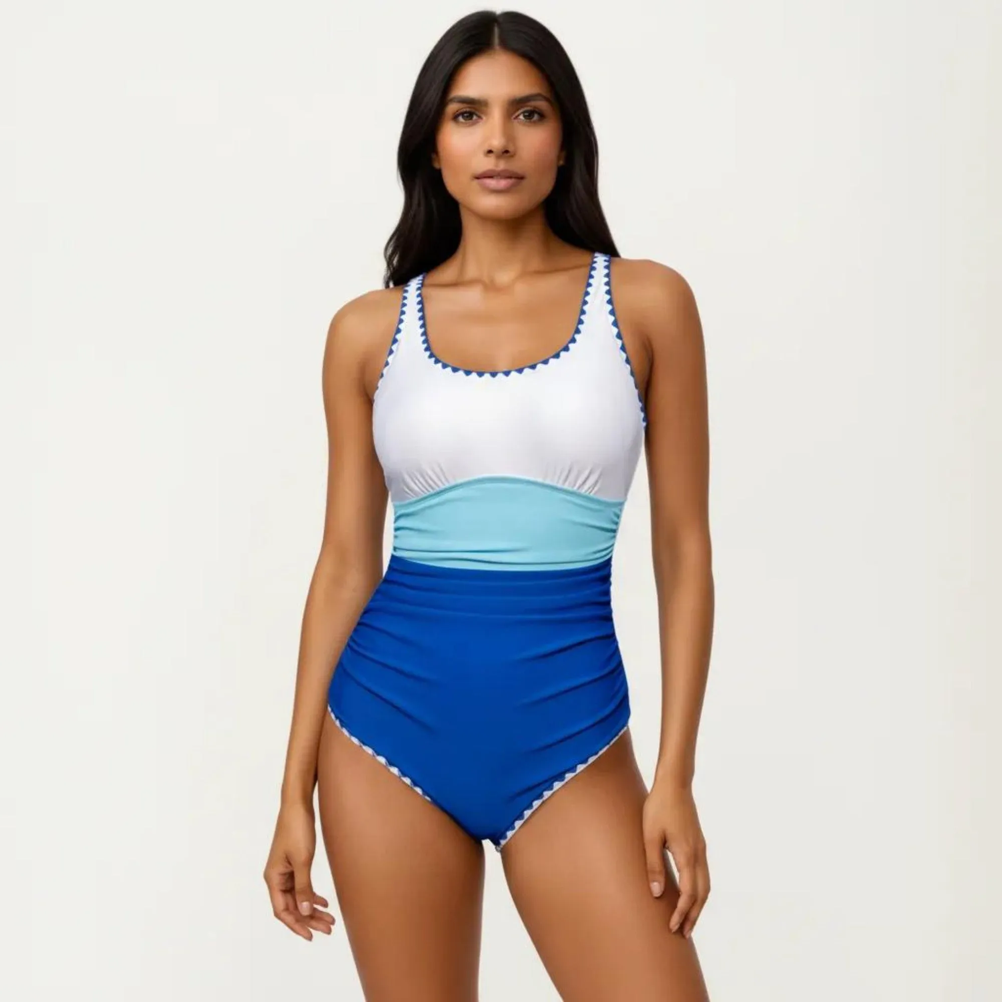 Anna-Kaci Swim Women's One Piece Swimsuit with Contrast Trim Scoop Neck and Ruched Waist sold by Anna-Kaci product image thumbnail 2