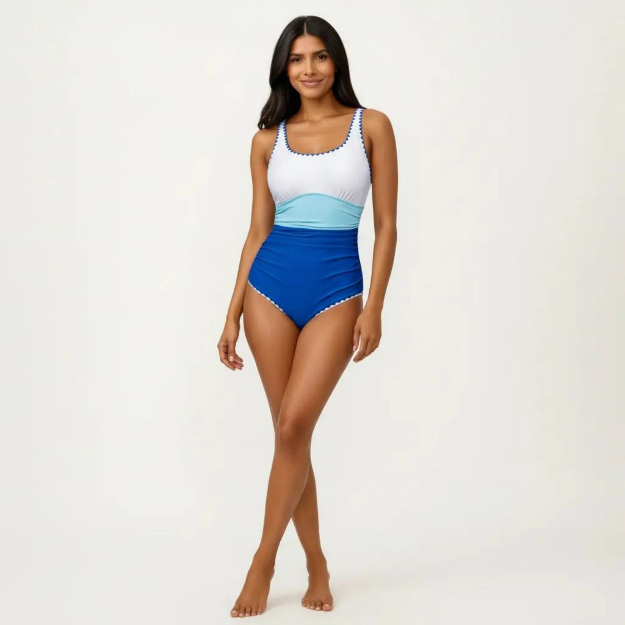 Anna-Kaci Swim Women's One Piece Swimsuit with Contrast Trim Scoop Neck and Ruched Waist sold by Anna-Kaci product image thumbnail 3