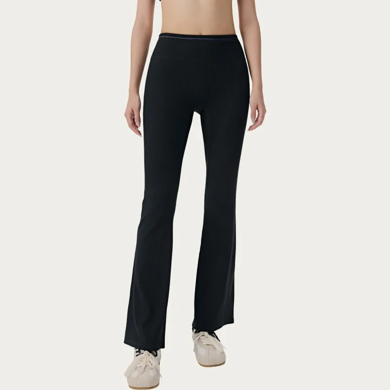 Anna-Kaci Active Women's High Waist Ribbed Active Flare Pants with Stretch Performance Fabric made by Anna-Kaci