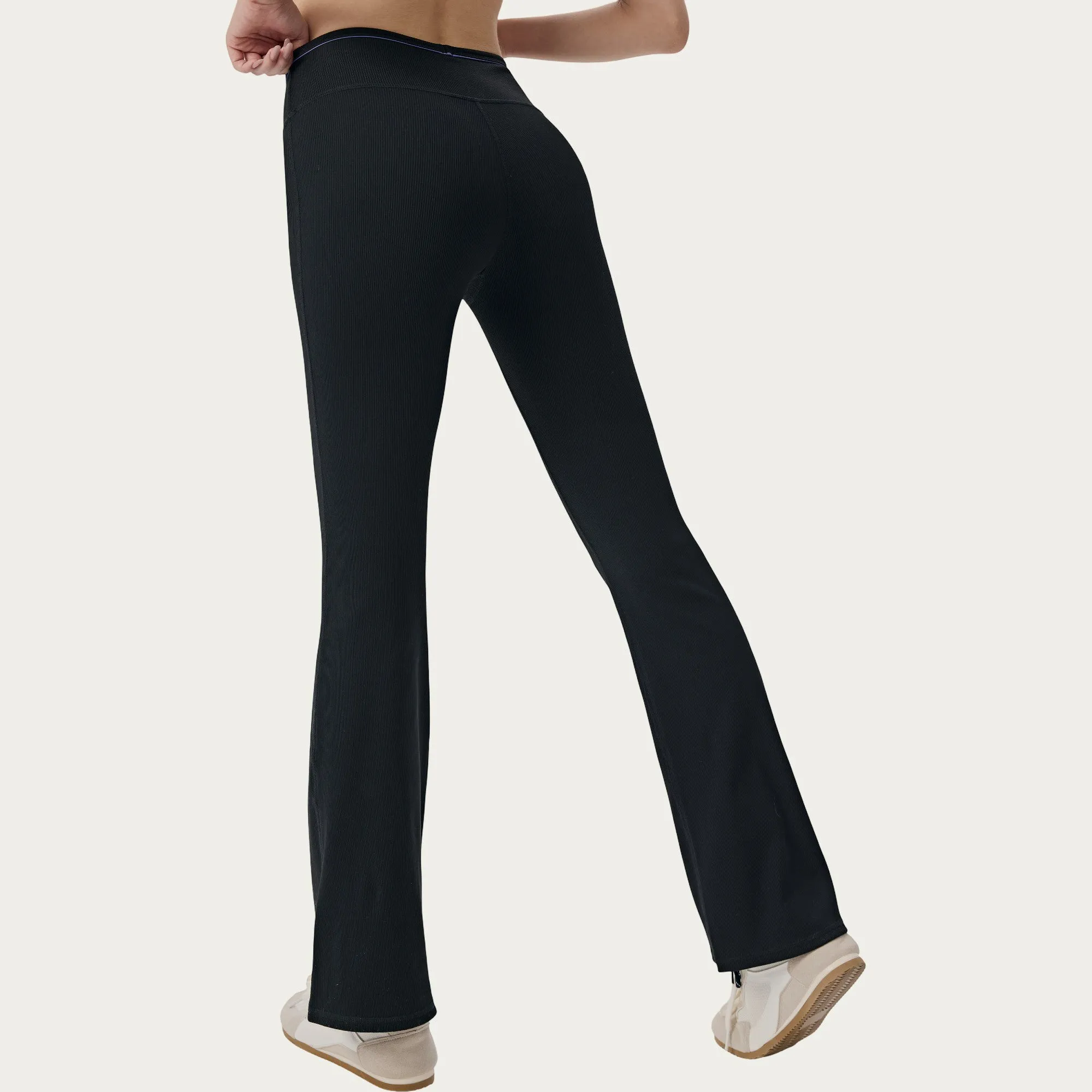 Anna-Kaci Active Women's High Waist Ribbed Active Flare Pants with Stretch Performance Fabric sold by Anna-Kaci product image thumbnail 2