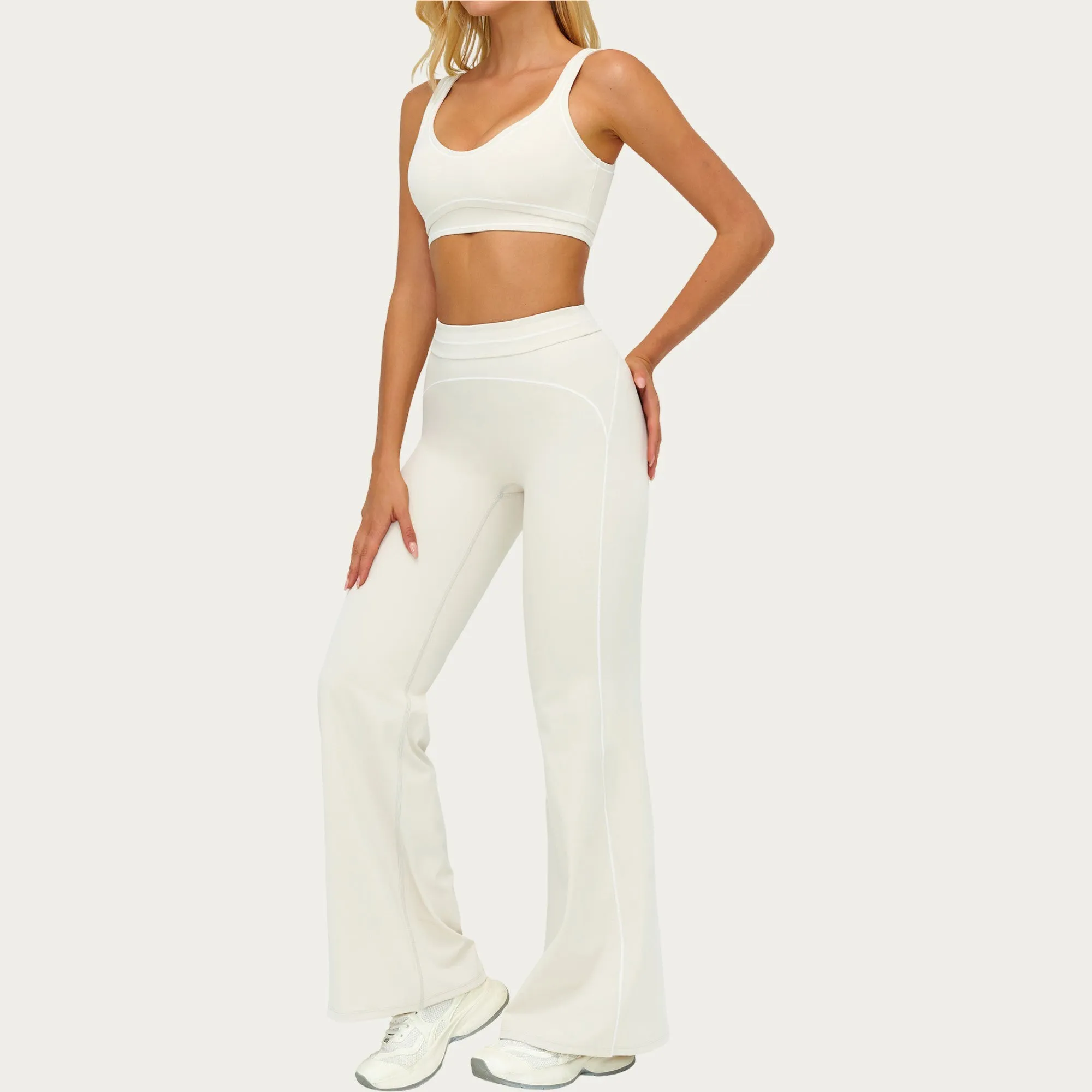 Anna-Kaci Active Women's High Waist Flare Leg Active Pants with Sculpting Fit and Contrast Seam Detailing sold by Anna-Kaci product image thumbnail 2