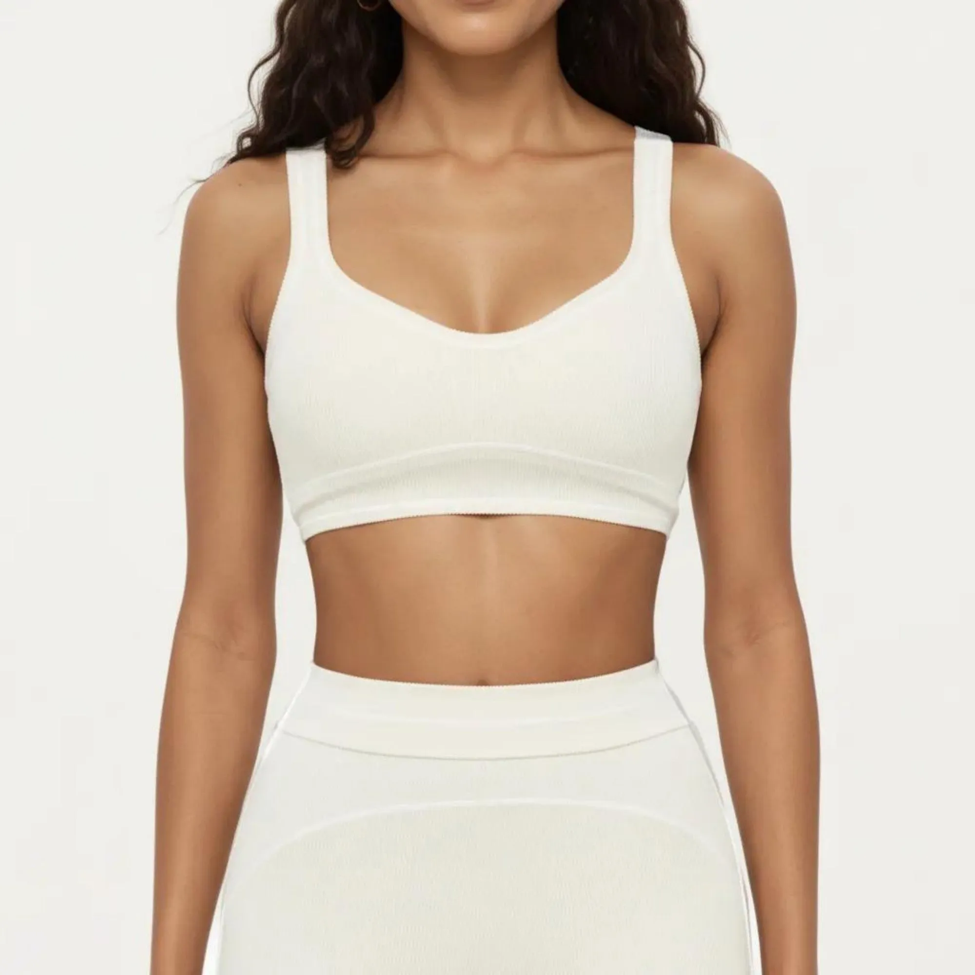 Anna-Kaci Active Women's Ribbed Fitted Sports Bra Top with Scoop Neck Contrast Trim and Medium Support sold by Anna-Kaci
