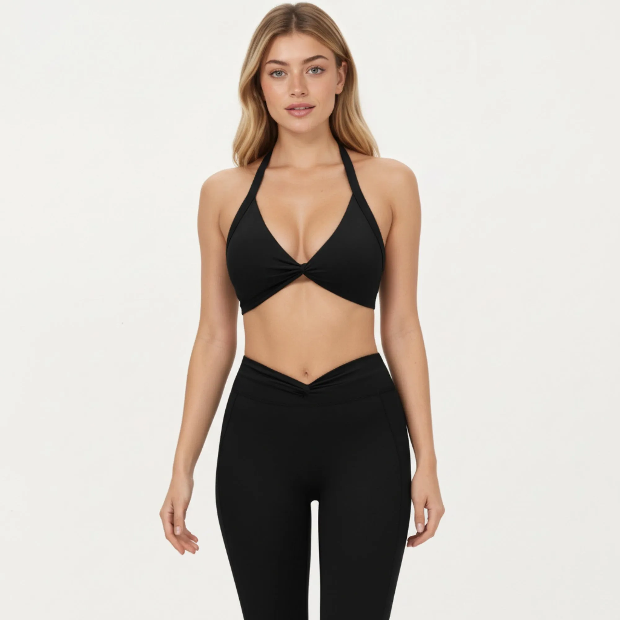 Anna-Kaci Active Women's Halter Neck Twist Front Sports Bra Top with V Neckline and Smooth Stretch Support sold by Anna-Kaci product image thumbnail 2