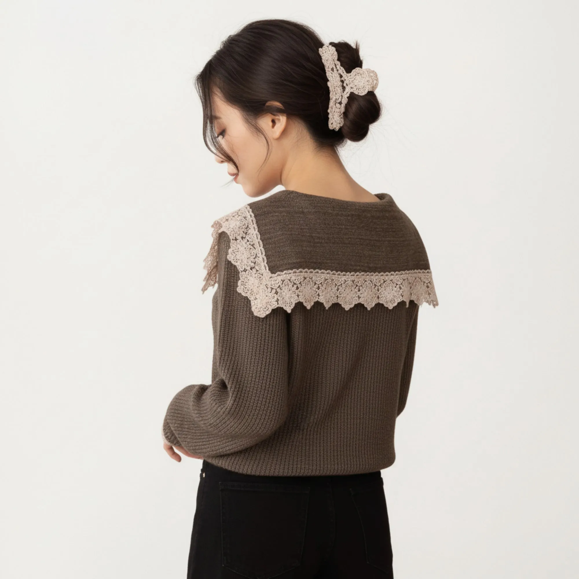 Anna-Kaci Women's Long Sleeve Ribbed Knit Top with Lace Trim Collar and Button Front Detail sold by Anna-Kaci product image thumbnail 2