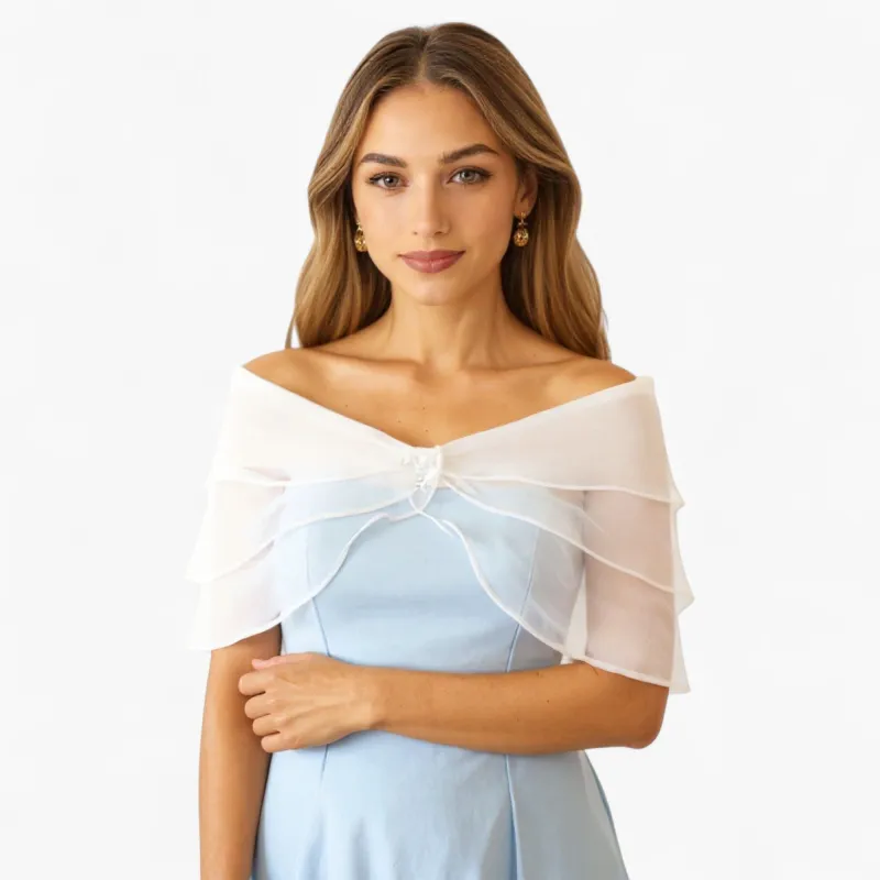 Anna-Kaci Sheer Organza Shoulder Shawl with Layered Ruffle Trim and Elegant Off-Shoulder Drape 14IN made by Anna-Kaci