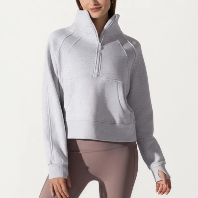 Anna-Kaci Active Women's Long Sleeve Half Zip Pullover Sweatshirt with High Collar and Kangaroo Pocket Design sold by Anna-Kaci