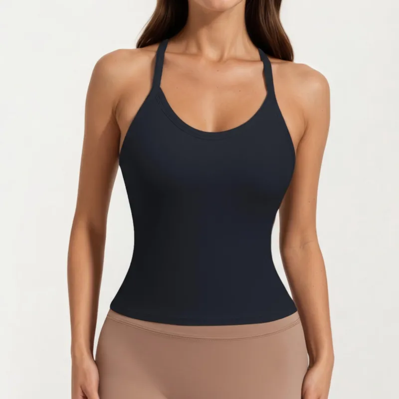 Anna-Kaci Active Women's Fitted Strappy Back Tank Top with Scoop Neck and Cross Back Design made by Anna-Kaci