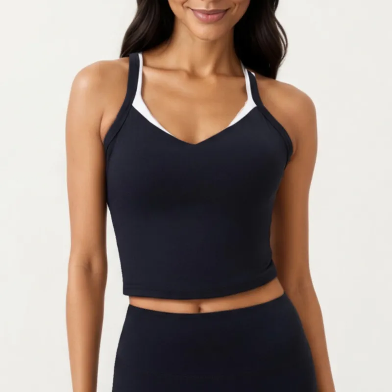 Anna-Kaci Active Women's V-Neck Cropped Active Tank Top with Double Shoulder Straps sold by Anna-Kaci