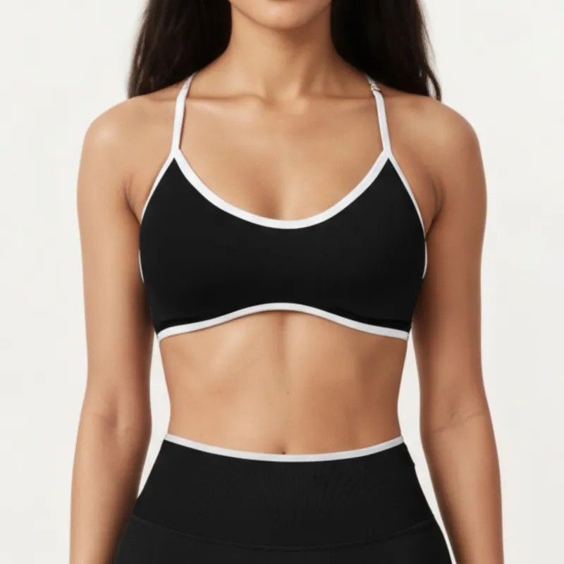 Anna-Kaci Active Women's Contrast Trim Scoop Neck Sports Bra with Adjustable Spaghetti Straps made by Anna-Kaci
