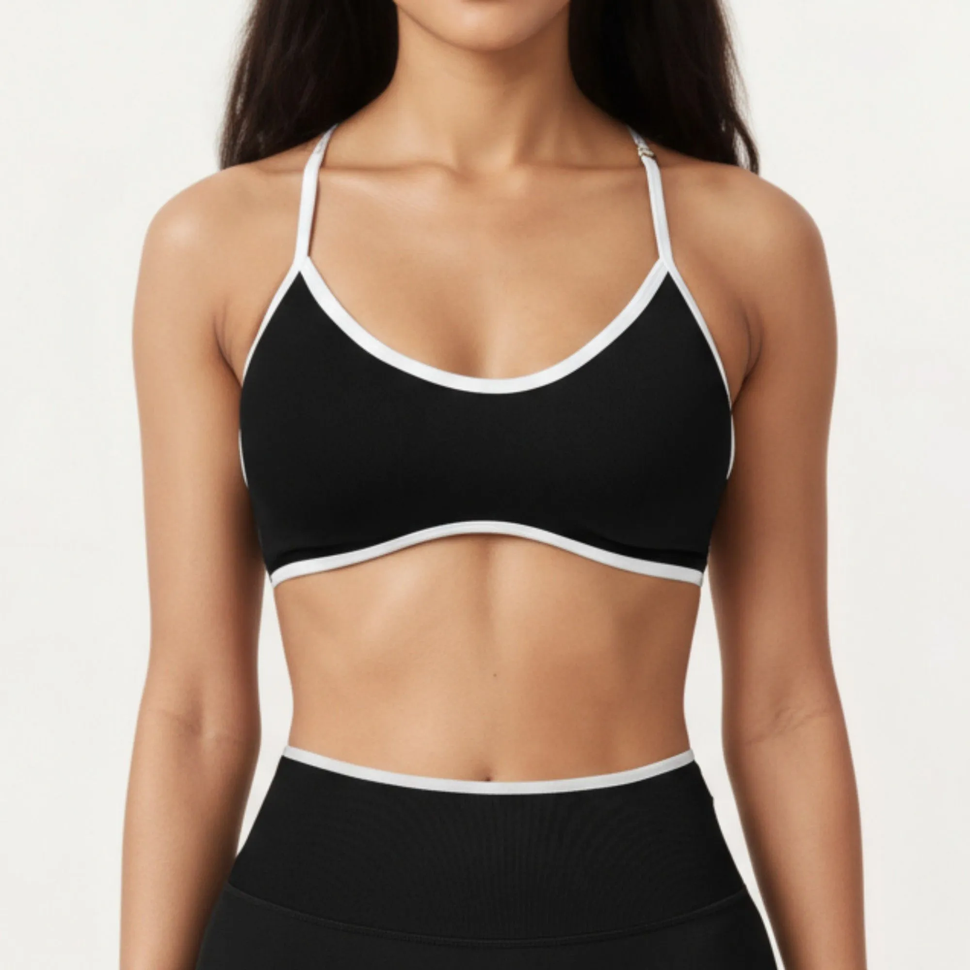 Anna-Kaci Active Women's Contrast Trim Scoop Neck Sports Bra with Adjustable Spaghetti Straps sold by Anna-Kaci