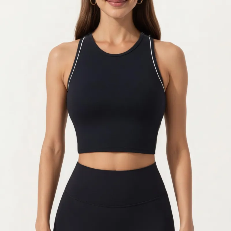 Anna-Kaci Active Women's Sleeveless Cropped Fitted Active Tank Top with Contrast Trim and Smooth Stretch Fabric sold by Anna-Kaci