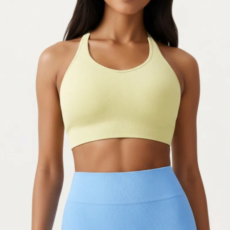 Anna-Kaci Active Women's Ribbed Sports Bra with Scoop Neckline and Stretch Knit Fabric made by Anna-Kaci