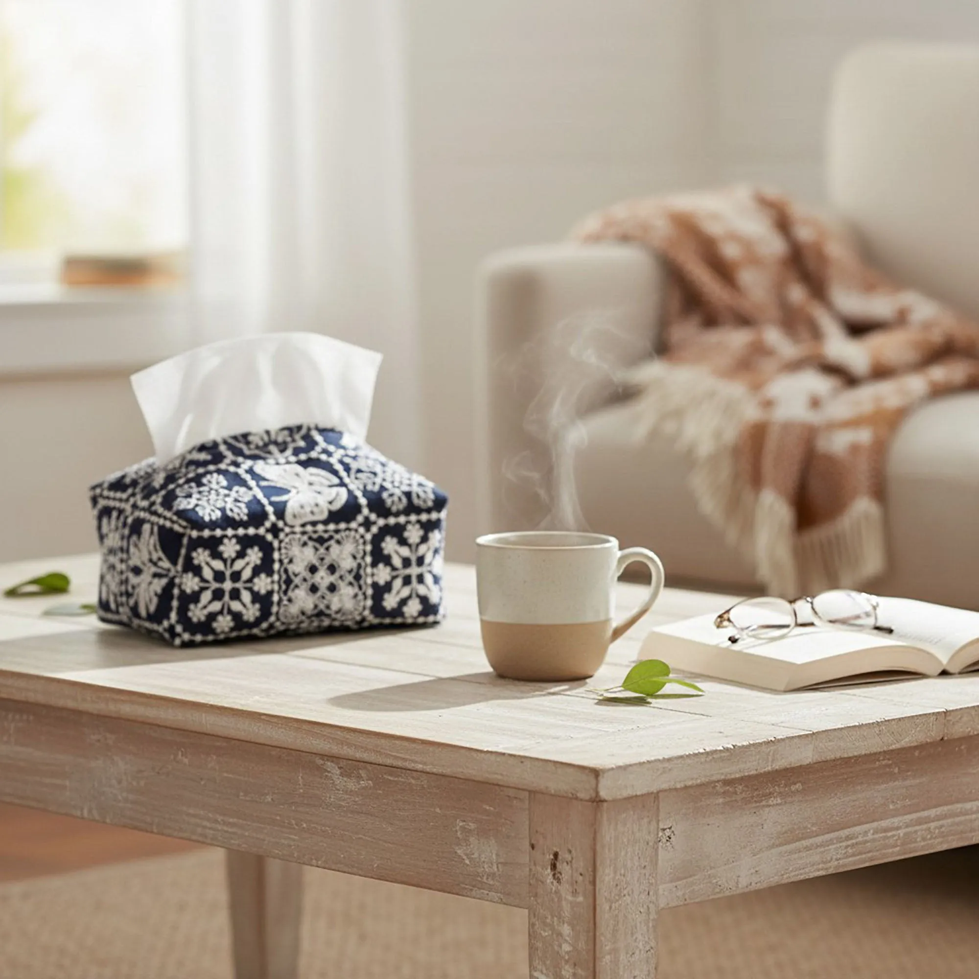 Anna-Kaci Embroidered Fabric Tissue Holder with Patchwork Pattern Design sold by Anna-Kaci product image thumbnail 4