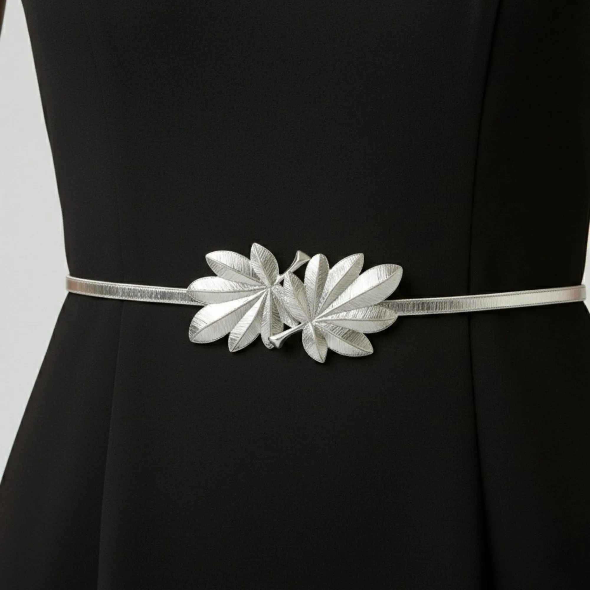 Anna-Kaci Women's Slim Metal Leaf Accent Waist Belt Decorative Fashion Belt sold by Anna-Kaci product image thumbnail 4