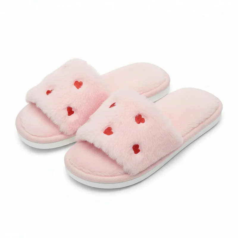 Anna-Kaci Lounge Women's Plush Slide House Slippers with Valentine Heart Pattern Upper and Cushioned Footbed made by Anna-Kaci