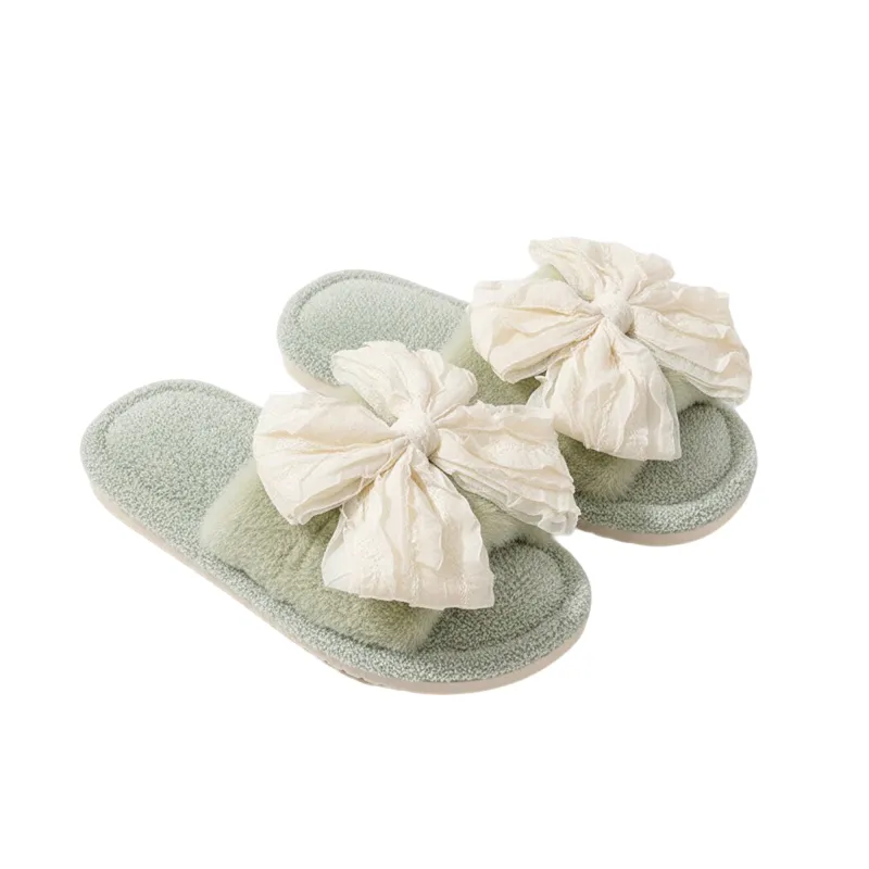Anna-Kaci Lounge Women's Plush Slide House Slippers with Valentine Ruffled Bow Detail and Cushioned Footbed made by Anna-Kaci