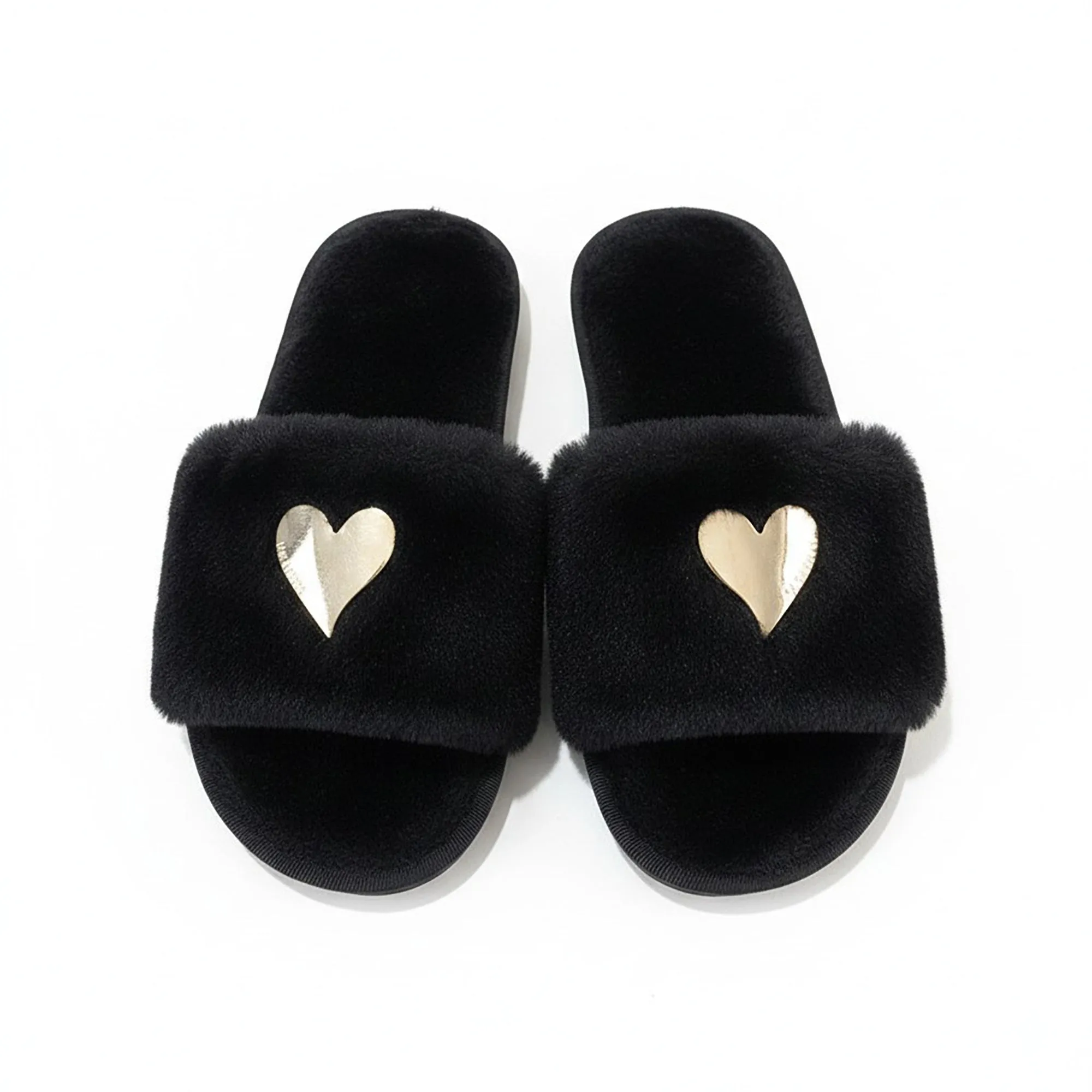 Anna-Kaci Lounge Women's Plush Slide House Slippers with Valentine Metallic Heart Accent and Cushioned Footbed sold by Anna-Kaci product image thumbnail 2