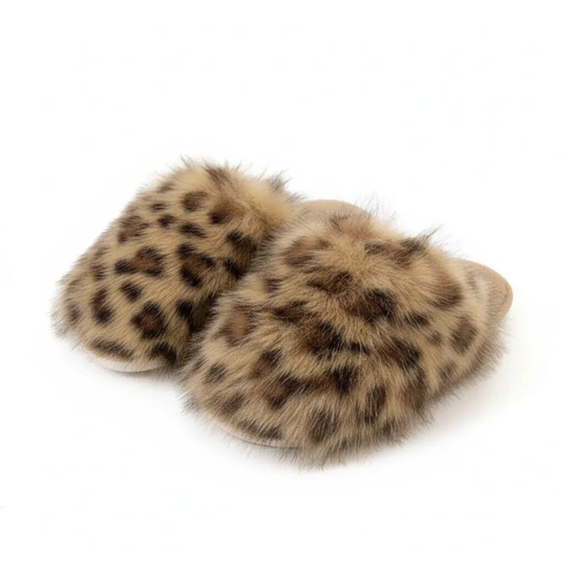 Anna-Kaci Lounge Women's Plush Leopard Print Faux Fur Mule Slippers with Cushioned Footbed made by Anna-Kaci