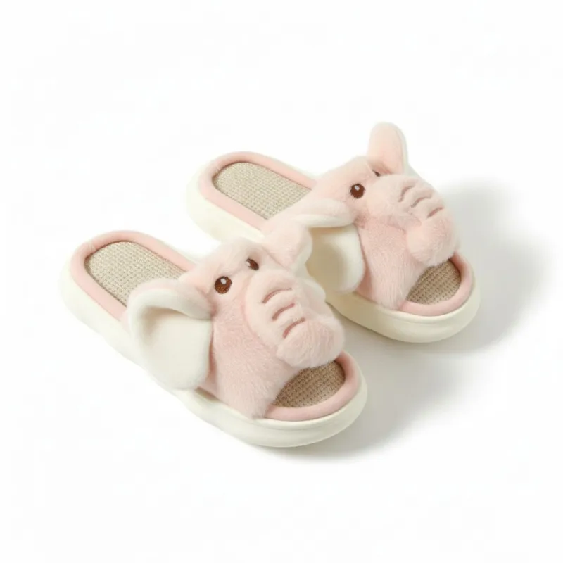 Anna-Kaci Lounge Women's Plush Animal Slide House Slippers with Elephant Design and Soft Cushioned Footbed made by Anna-Kaci