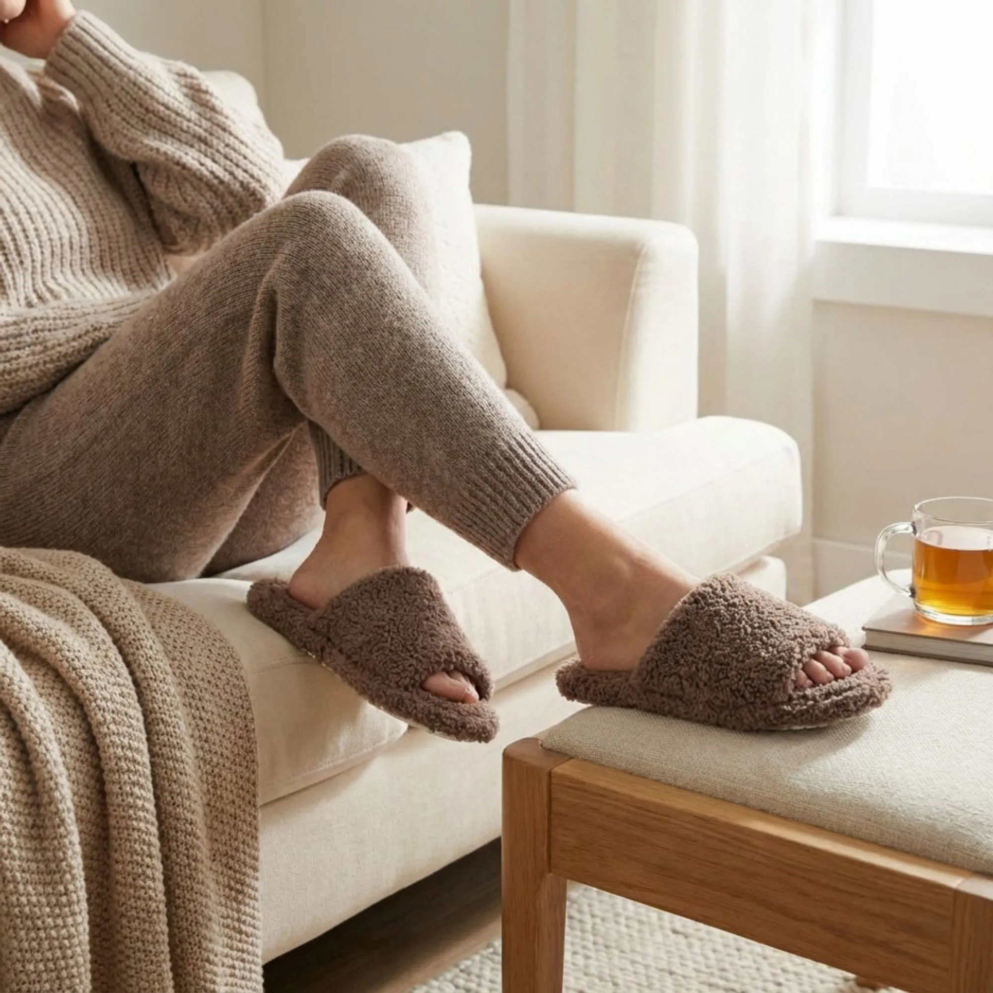 Anna-Kaci Lounge Women's Plush Slide House Slippers with Soft Textured Upper and Cushioned Comfort Footbed sold by Anna-Kaci product image thumbnail 3