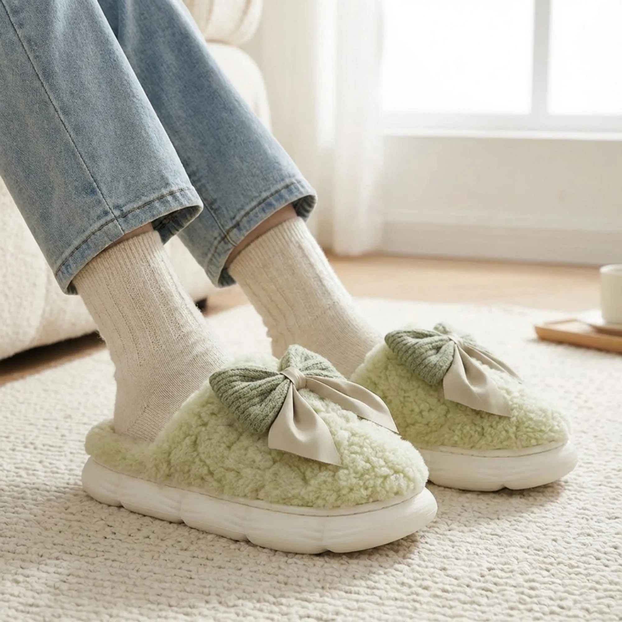 Anna-Kaci Lounge Women's Plush Mule House Slippers with Valentine Oversized Bow Accent and Soft Cushioned Footbed sold by Anna-Kaci product image thumbnail 4