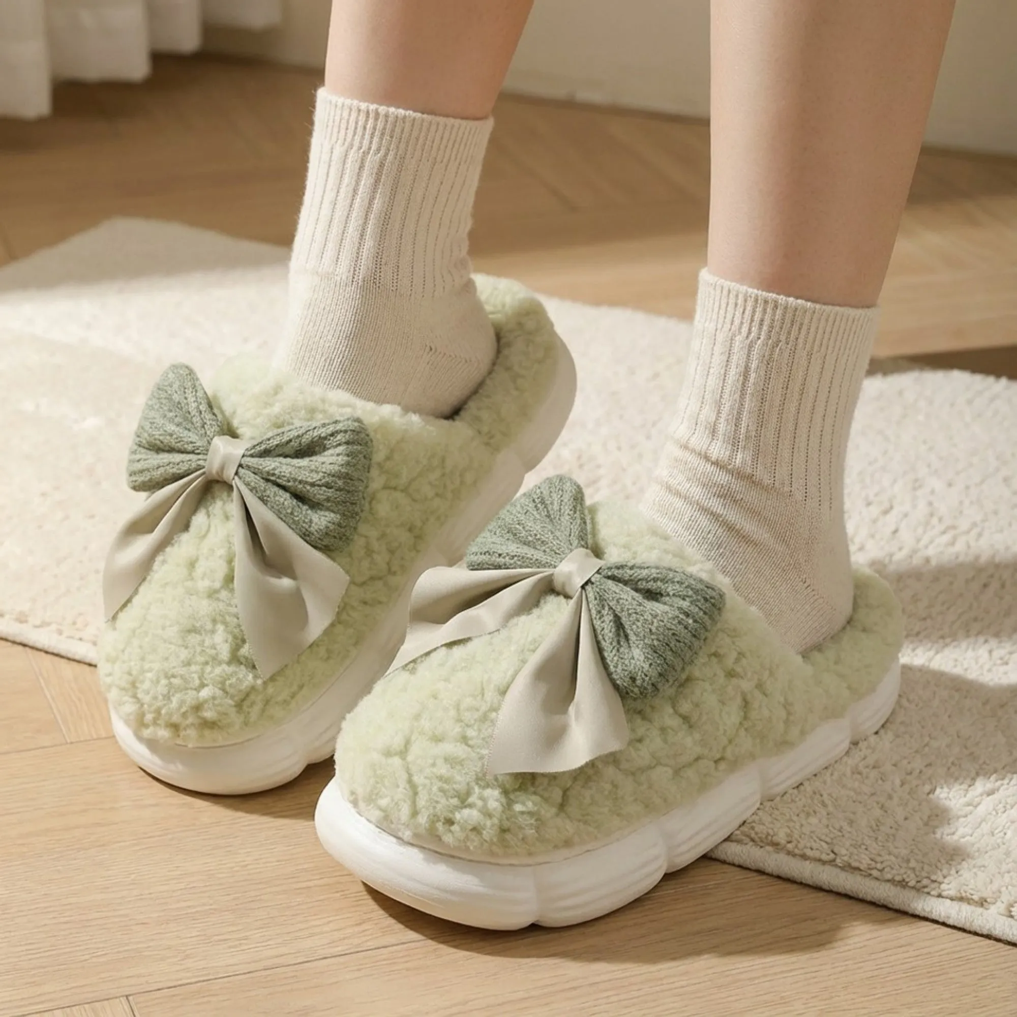 Anna-Kaci Lounge Women's Plush Mule House Slippers with Valentine Oversized Bow Accent and Soft Cushioned Footbed sold by Anna-Kaci product image thumbnail 3