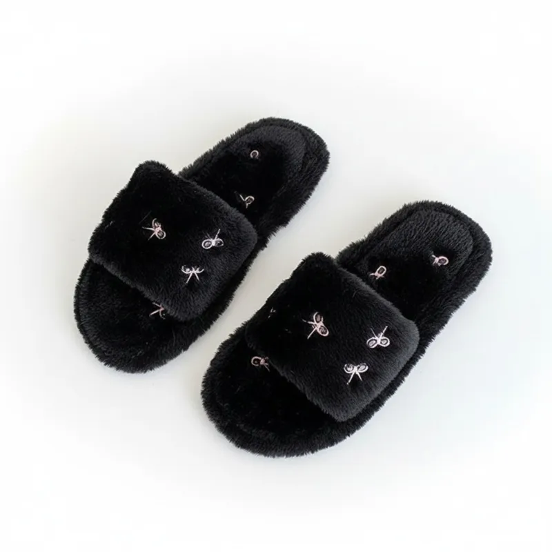 Anna-Kaci Lounge Women's Valentine Plush Slide House Slippers with Embroidered Bow Detail and Soft Cushioned Footbed made by Anna-Kaci