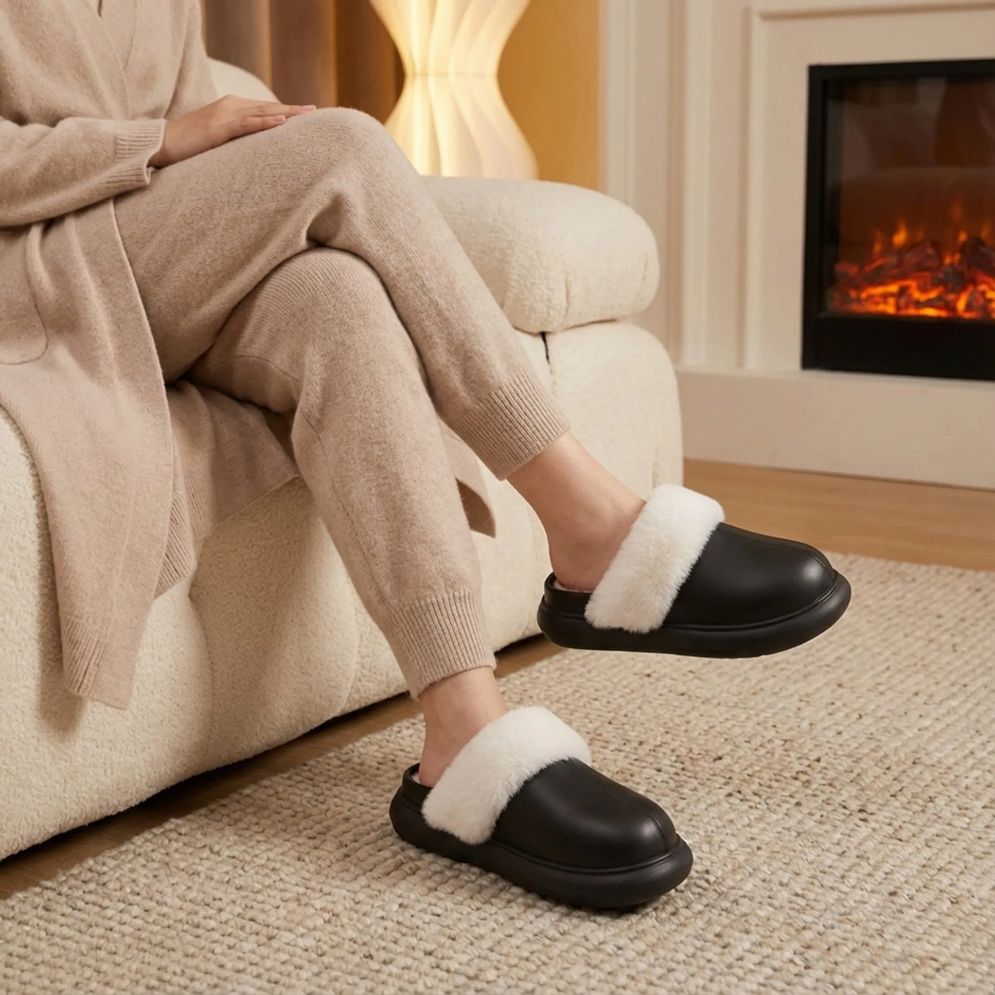 Anna-Kaci Lounge Women's Closed Toe Mule House Slippers with Smooth Upper and Plush Faux Shearling Trim sold by Anna-Kaci product image thumbnail 4