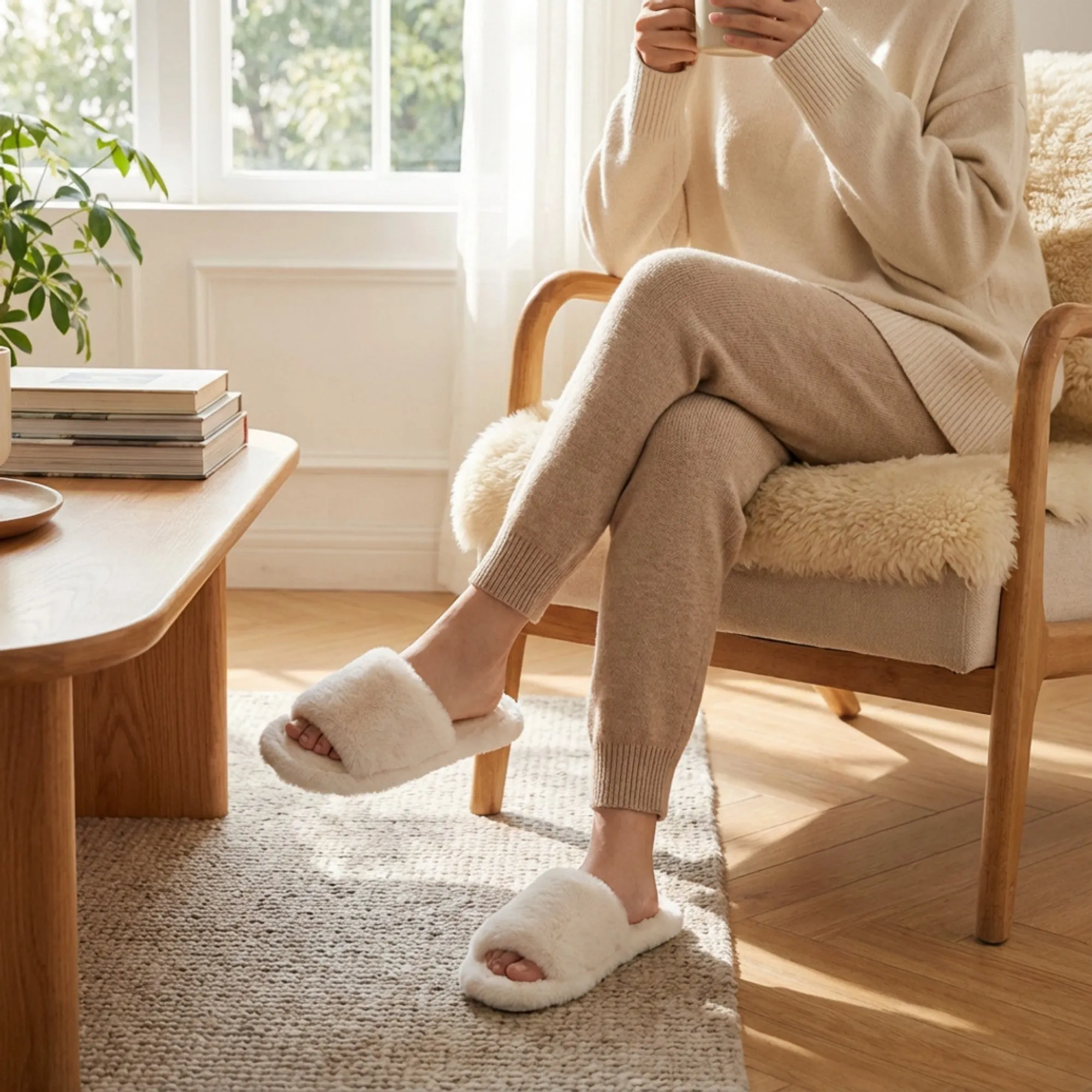 Anna-Kaci Lounge Women's Plush Open Toe Slide House Slippers with Wide Soft Upper and Cushioned Footbed sold by Anna-Kaci product image thumbnail 4