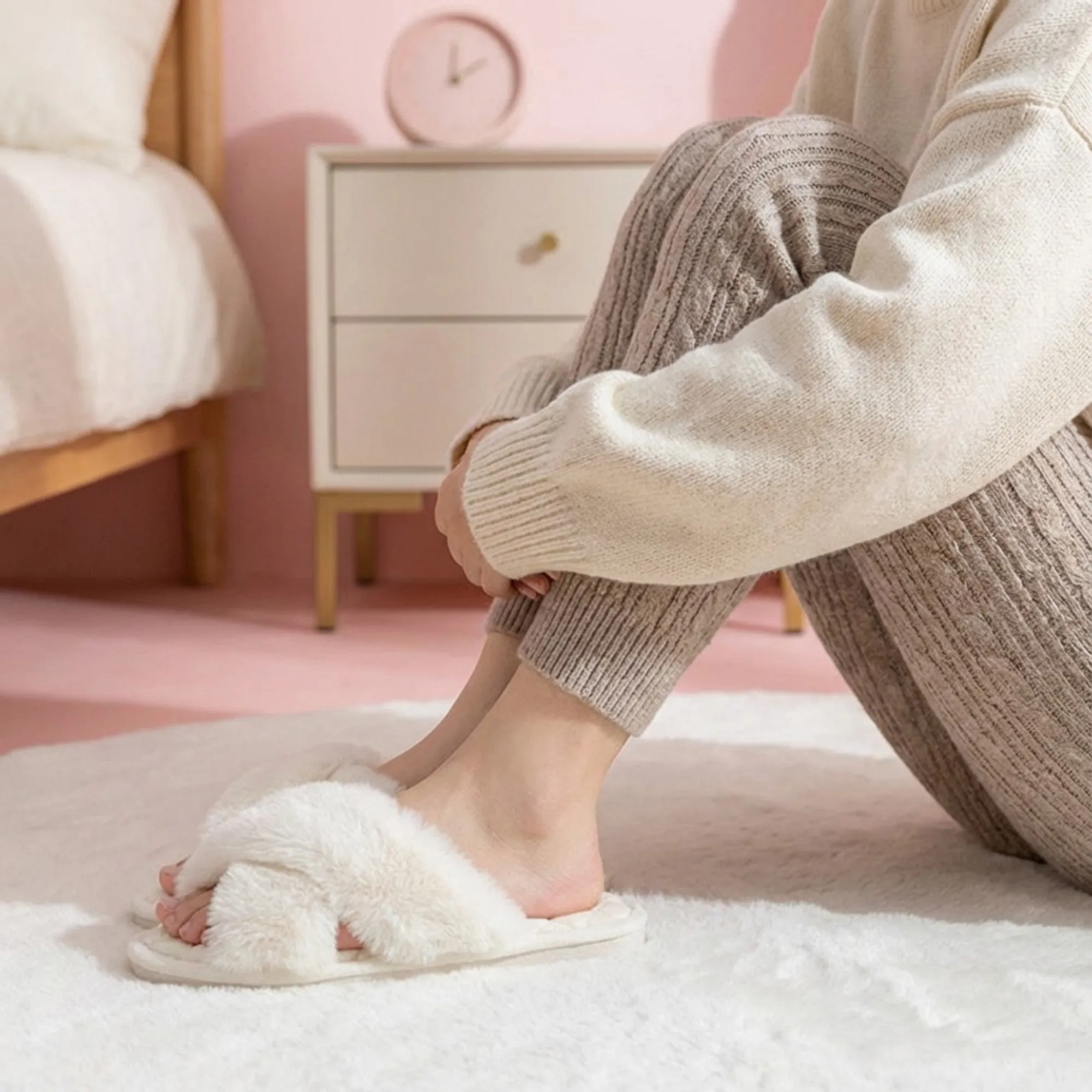 Anna-Kaci Lounge Women's Plush Crisscross Valentine Slide House Slippers with Quilted Cushioned Footbed sold by Anna-Kaci product image thumbnail 3