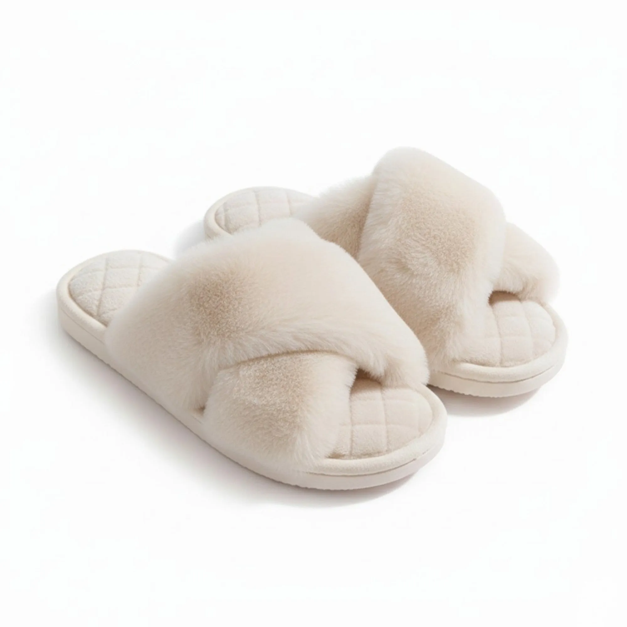 Anna-Kaci Lounge Women's Plush Crisscross Valentine Slide House Slippers with Quilted Cushioned Footbed sold by Anna-Kaci