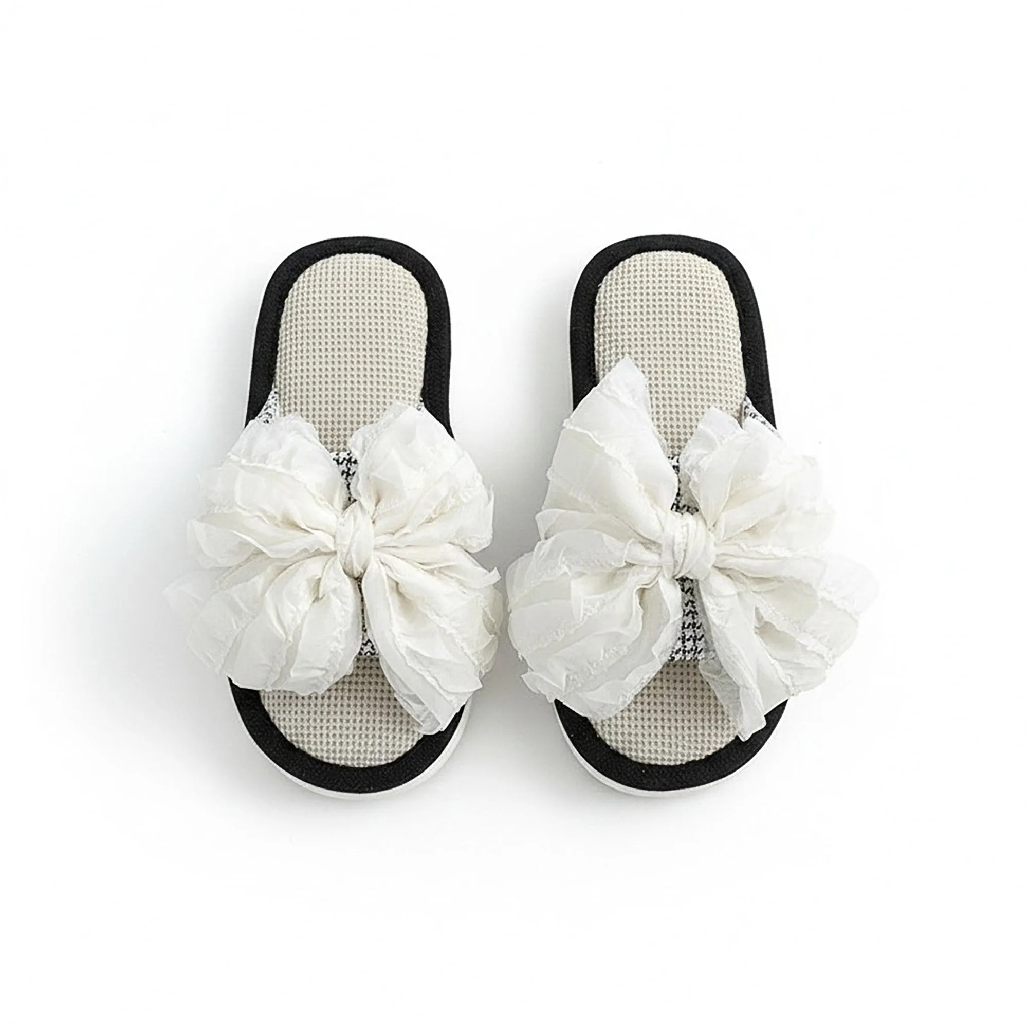 Anna-Kaci Lounge Women's Open Toe Valentine Slide House Slippers with Sheer Bow Upper and Textured Footbed sold by Anna-Kaci product image thumbnail 2