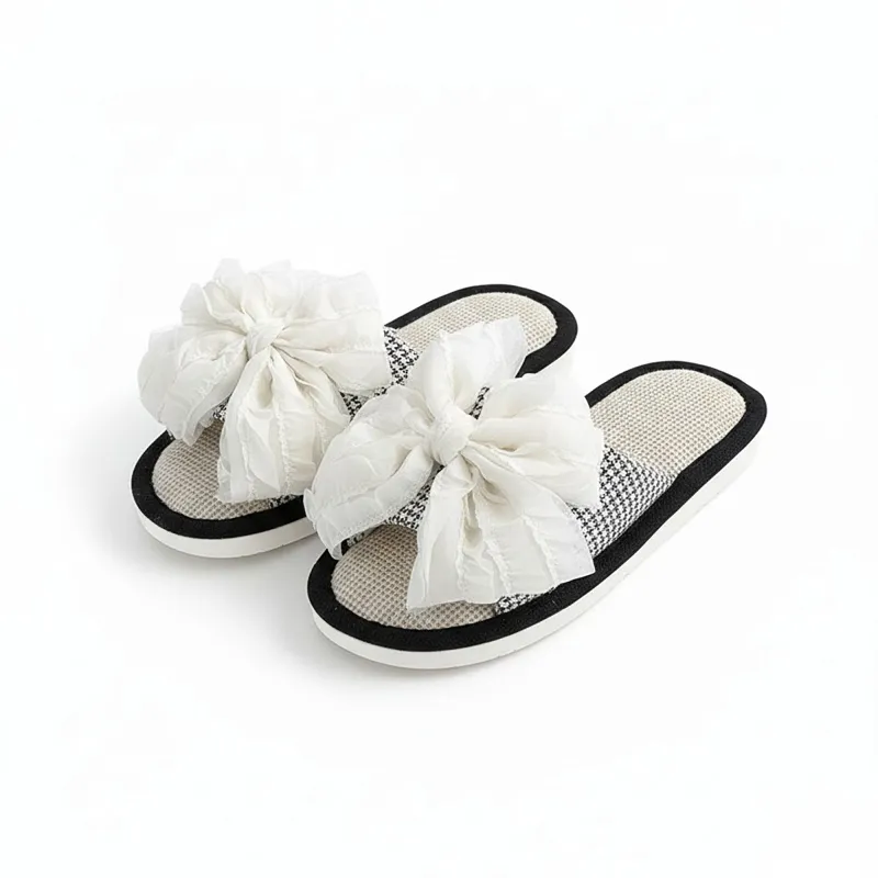 Anna-Kaci Lounge Women's Open Toe Valentine Slide House Slippers with Sheer Bow Upper and Textured Footbed made by Anna-Kaci