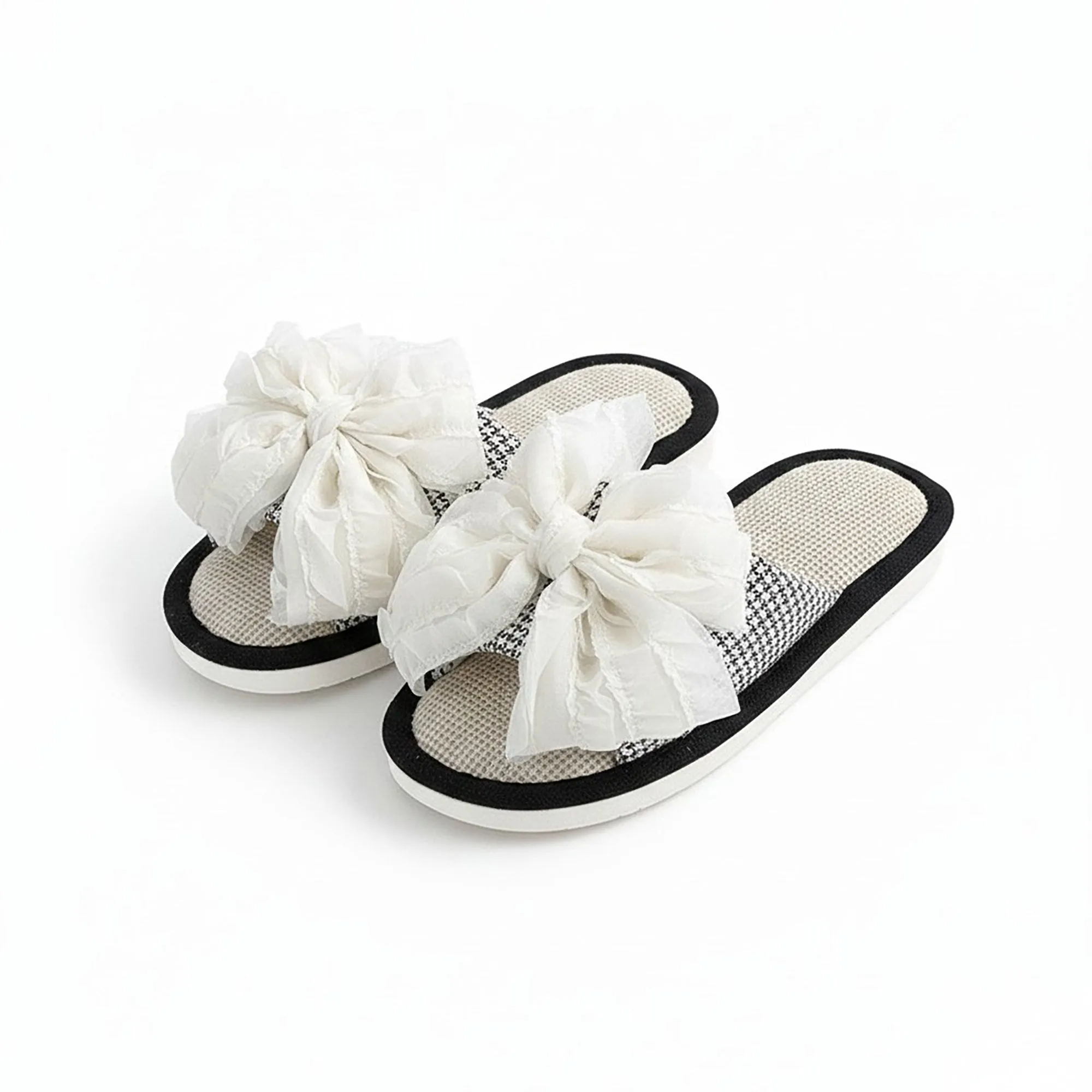 Anna-Kaci Lounge Women's Open Toe Valentine Slide House Slippers with Sheer Bow Upper and Textured Footbed sold by Anna-Kaci