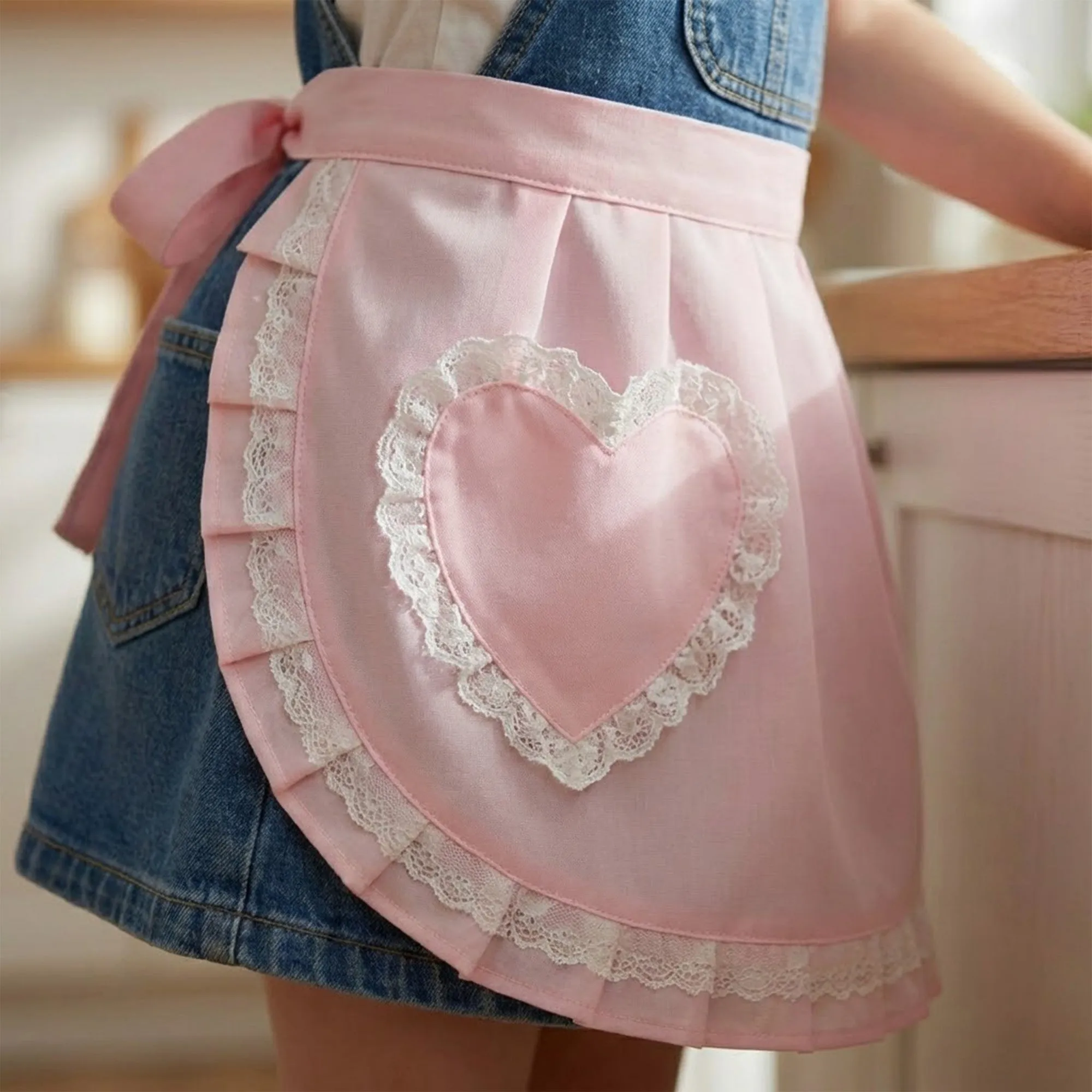 Anna-Kaci Decorative Waist Apron with Ruffle Trim Heart Pocket and Adjustable Ties sold by Anna-Kaci product image thumbnail 2