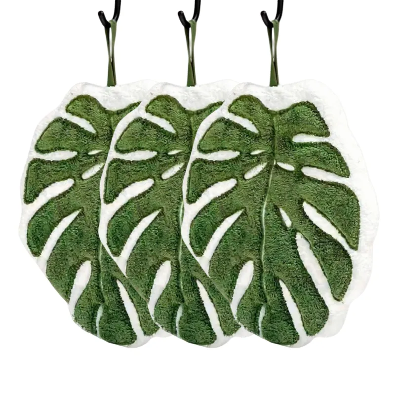 Anna-Kaci Soft Absorbent Hanging Hand Towels Leaf Shaped Reusable Cleaning Cloth with Loop 3 Pack made by Anna-Kaci