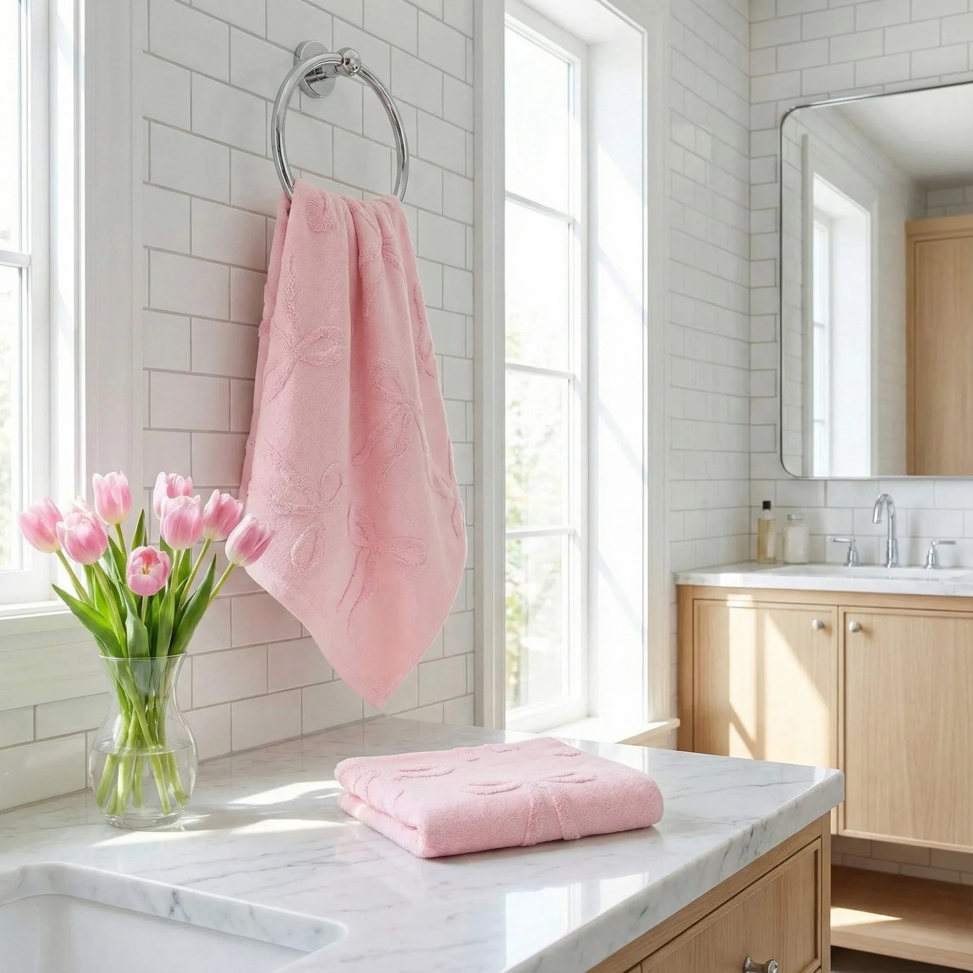 Anna-Kaci Soft Decorative Bow Textured Hand Towels Set with Raised Jacquard Design 2 Pack sold by Anna-Kaci product image thumbnail 2