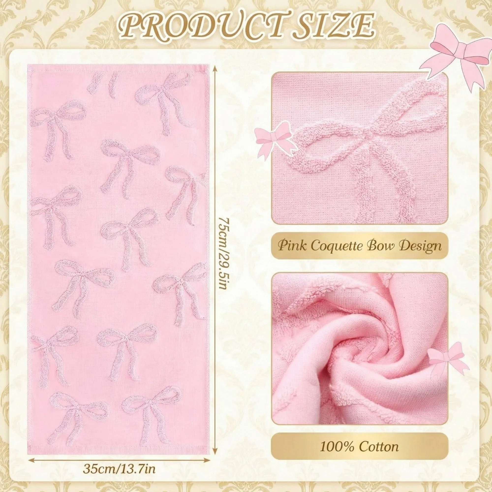 Anna-Kaci Soft Decorative Bow Textured Hand Towels Set with Raised Jacquard Design 2 Pack sold by Anna-Kaci product image thumbnail 4