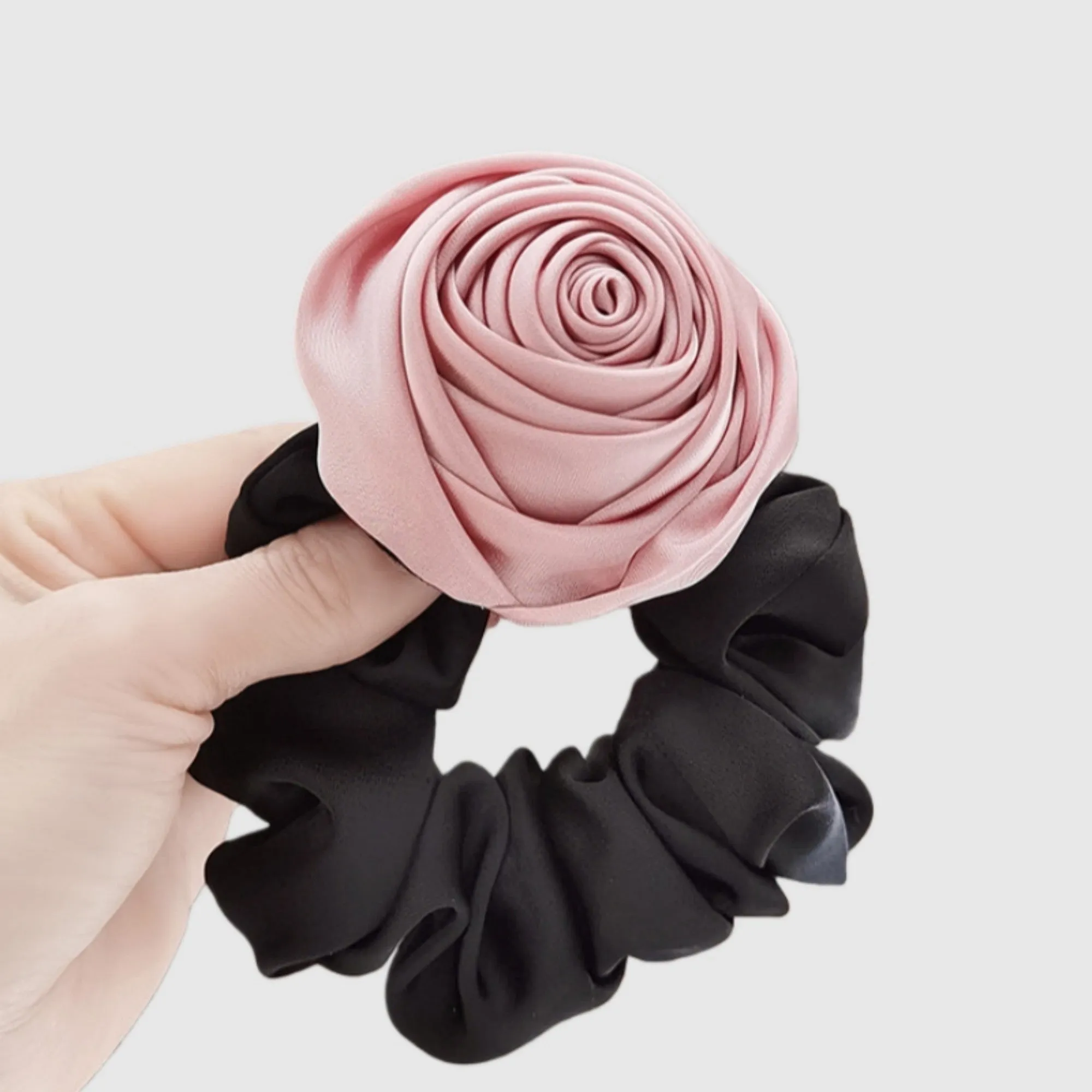 Anna-Kaci Women's 3-Piece Scrunchie Set with Sculpted Fabric Rose and Gathered Elastic Hair Ties 3.5in (Rose 2.5in) sold by Anna-Kaci