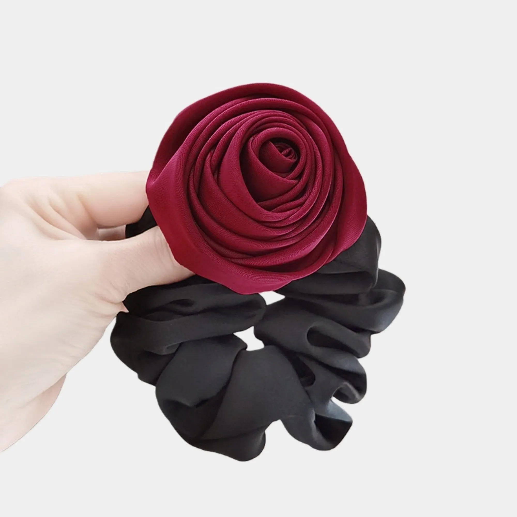 Anna-Kaci Women's 3-Piece Scrunchie Set with Sculpted Fabric Rose and Gathered Elastic Hair Ties 3.5in (Rose 2.5in) sold by Anna-Kaci product image thumbnail 5