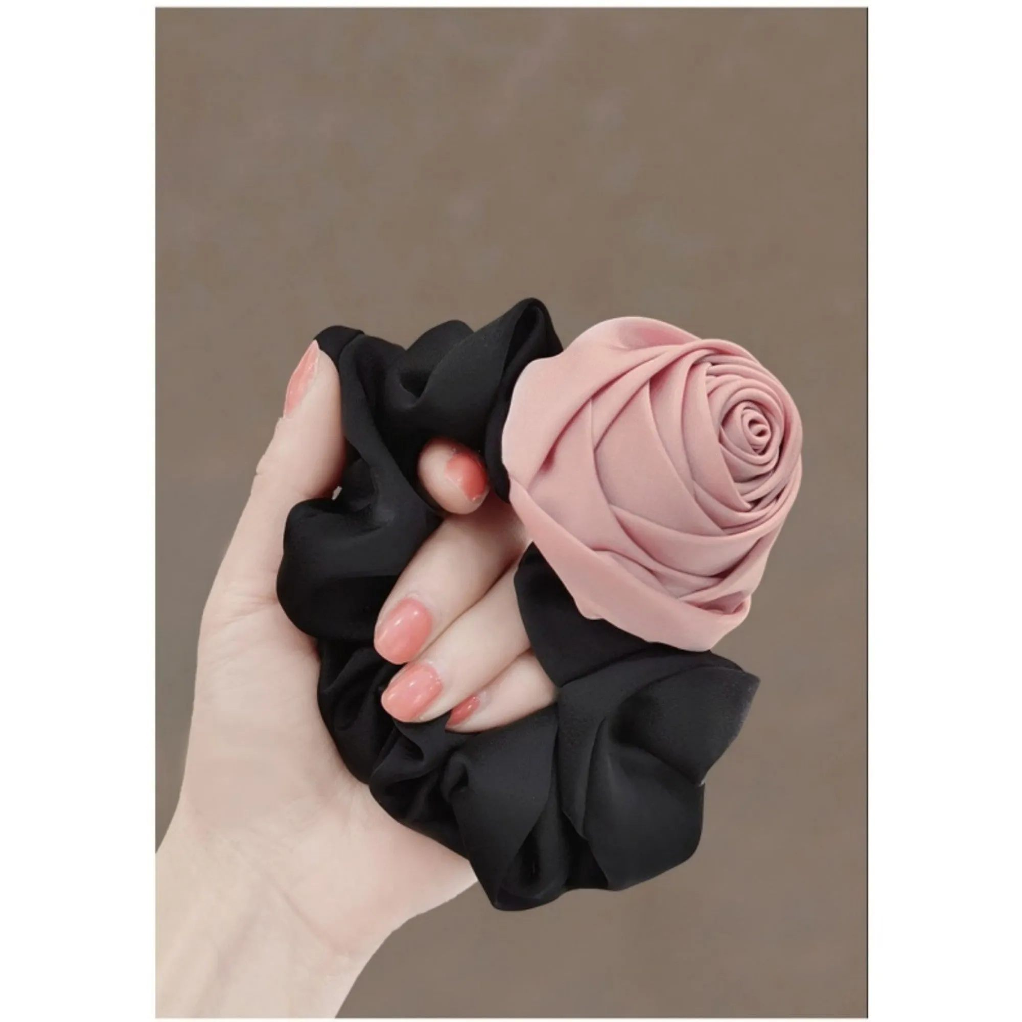 Anna-Kaci Women's 3-Piece Scrunchie Set with Sculpted Fabric Rose and Gathered Elastic Hair Ties 3.5in (Rose 2.5in) sold by Anna-Kaci product image thumbnail 3