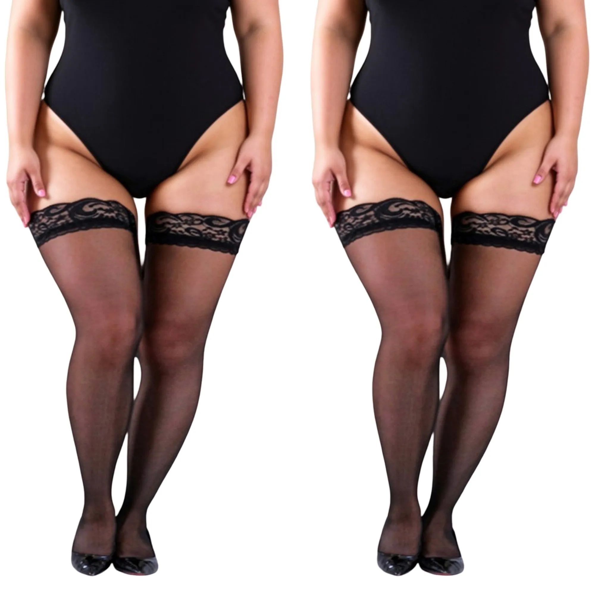Anna-Kaci 2pcs Women's Lace Top Thigh High Stockings Sheer Smooth Finish Stretch Hold-Up Design and Delicate Floral Trim Detail sold by Anna-Kaci product image thumbnail 5