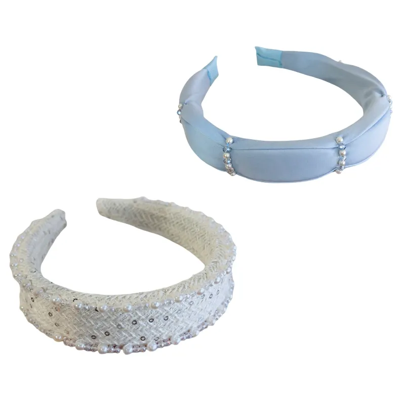 Anna-Kaci 2pcs Women's Padded Satin Fashion Headband with Pearl Design and Crystal Bead Embellishments 6.3x4.7x1.2in made by Anna-Kaci
