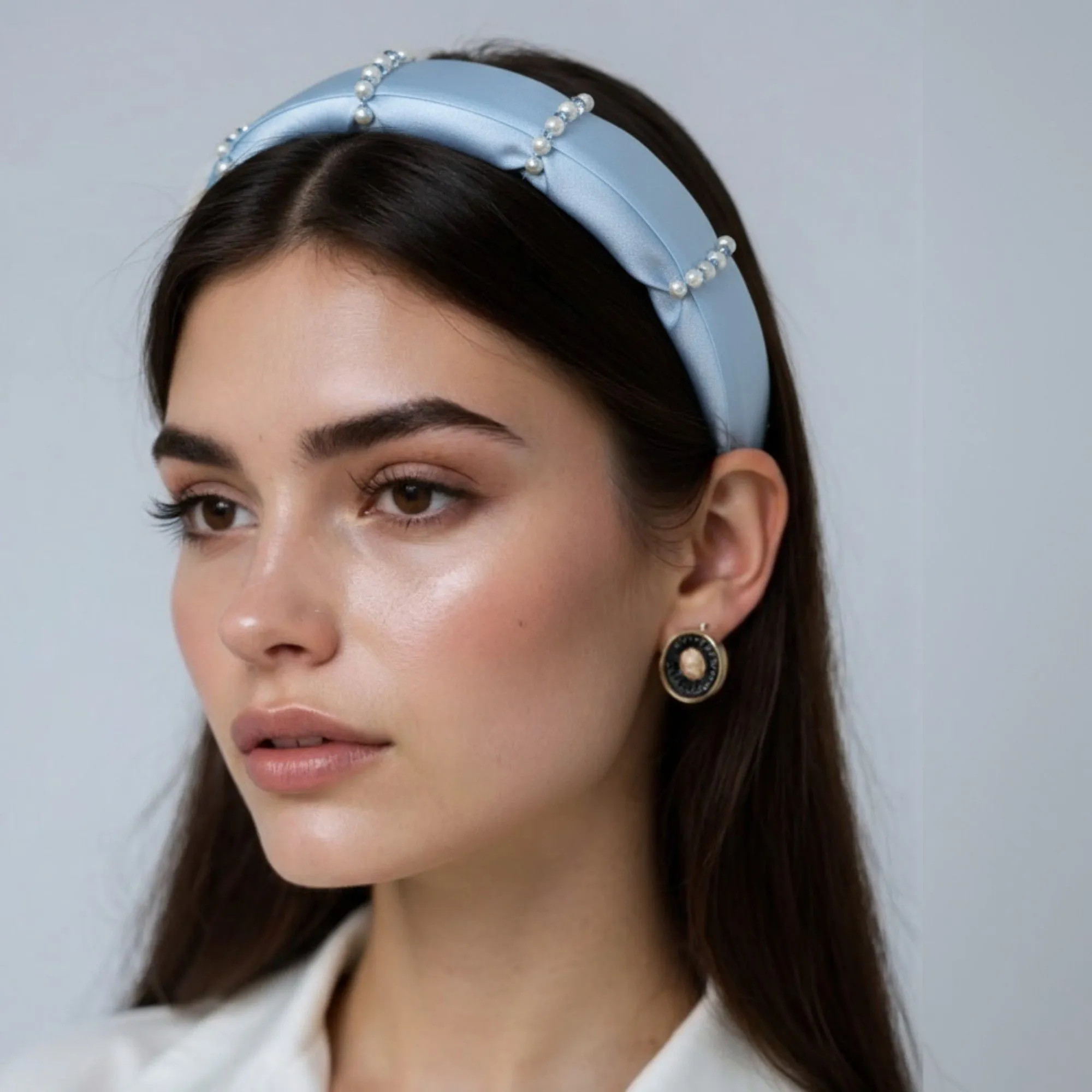 Anna-Kaci 2pcs Women's Padded Satin Fashion Headband with Pearl Design and Crystal Bead Embellishments 6.3x4.7x1.2in sold by Anna-Kaci product image thumbnail 3
