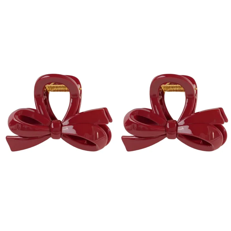 Anna-Kaci 2pcs Glossy Bow Hair Claw Clip with Curved Design and Strong Spring Grip 3in made by Anna-Kaci